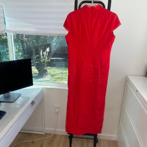 NWT Red Gold Rose Phoenix Embroidery Side Slit Chinese Wedding Dress M L - Picture 8 of 8